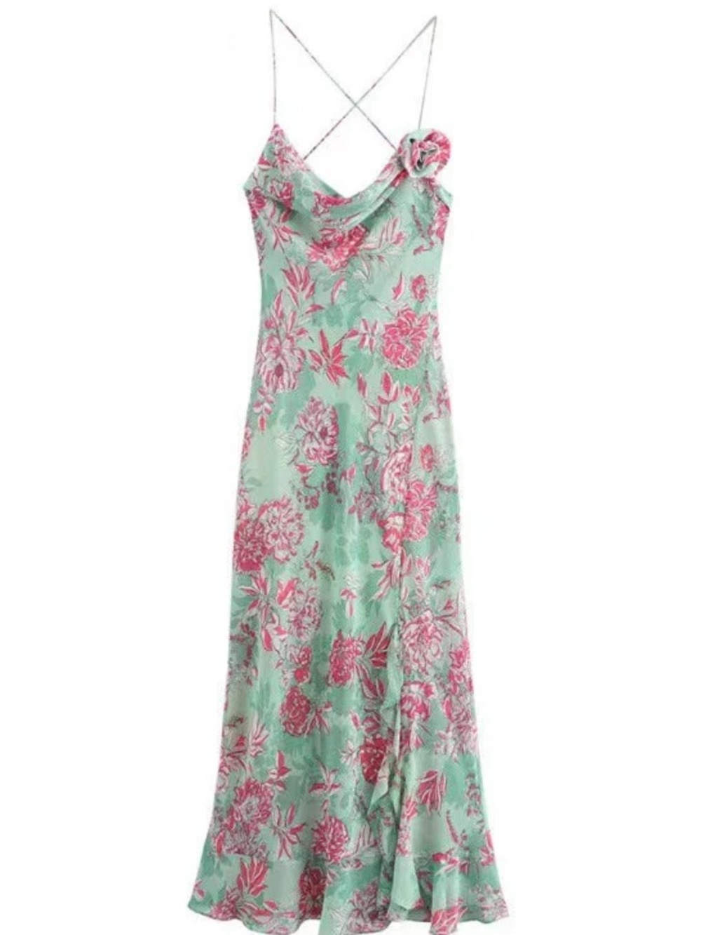 ZARA FLORAL PRINT SLIP DRESS - MULTICOLORED SIZE M